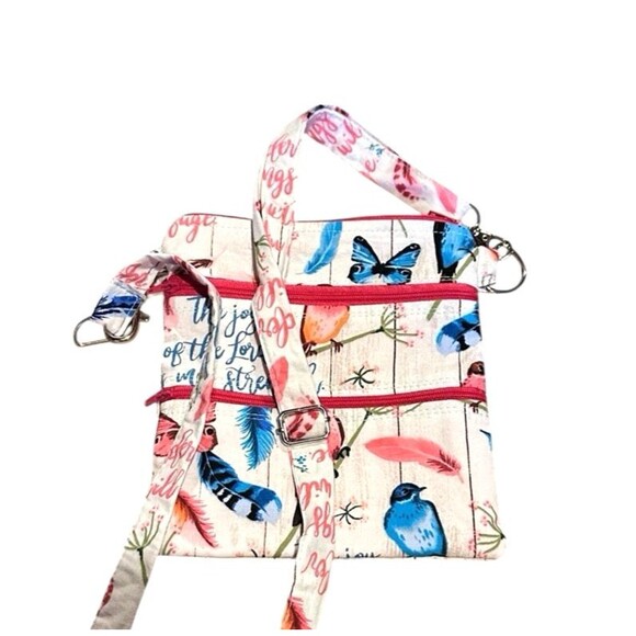 Crossbody bag purse butterflies birds feathers adjustable removable strap - Picture 12 of 15